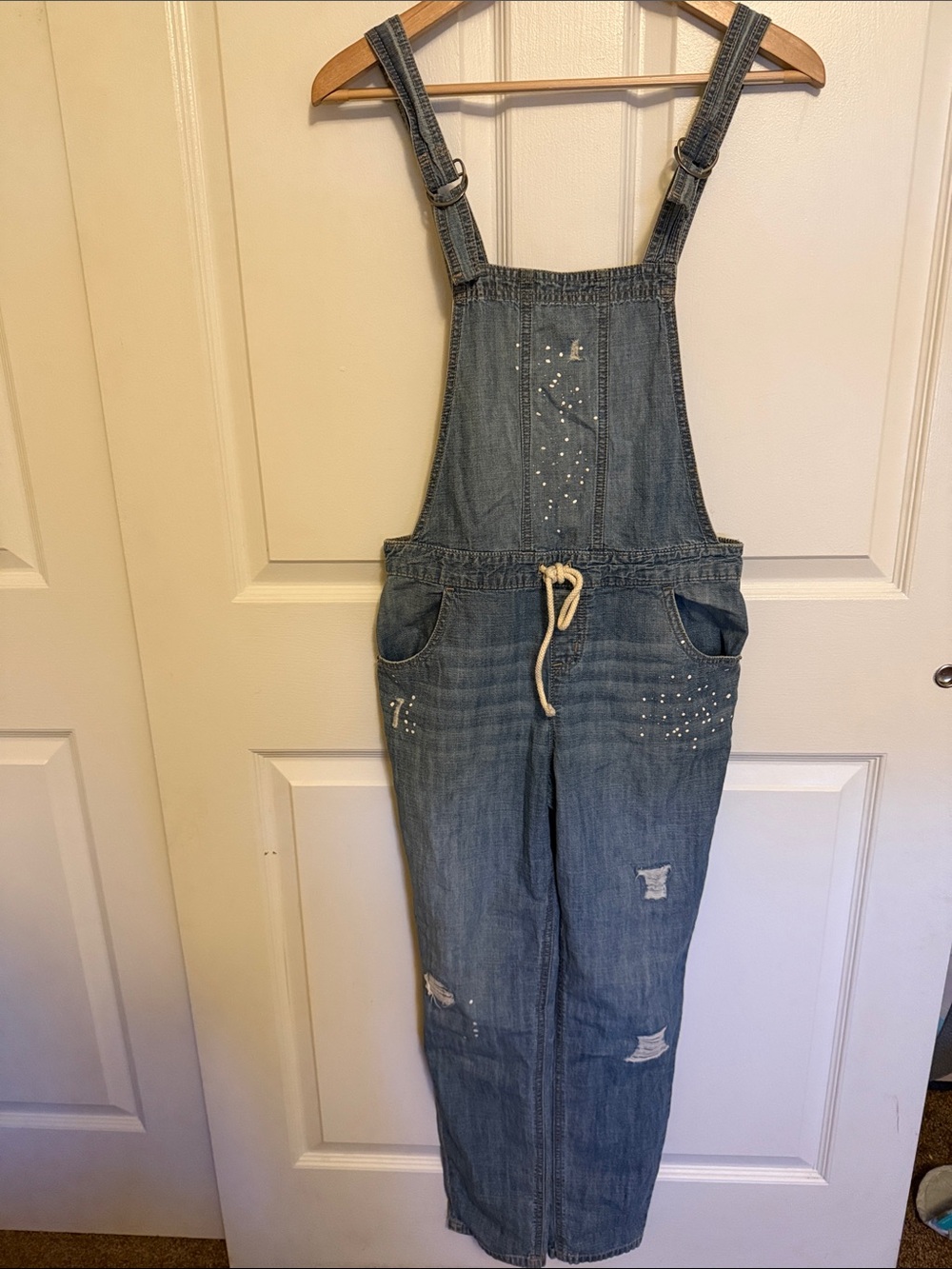 Casual Denim Blue Women's Jean Overalls with Stud Accents
